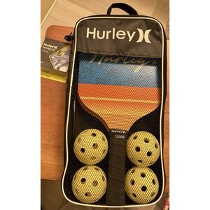 Hurley Pickleball Set with Carrying Case NWT 2 Paddles & 4 Balls Comfort Grip